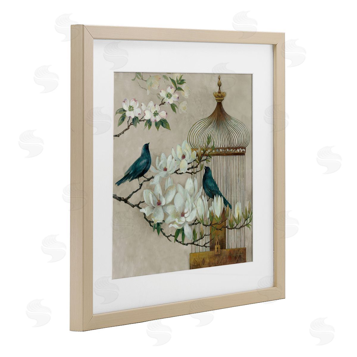 Elaine Vollherbst-Lane Floral Bluebird Menagerie Birch Framed Print Under Glass Art