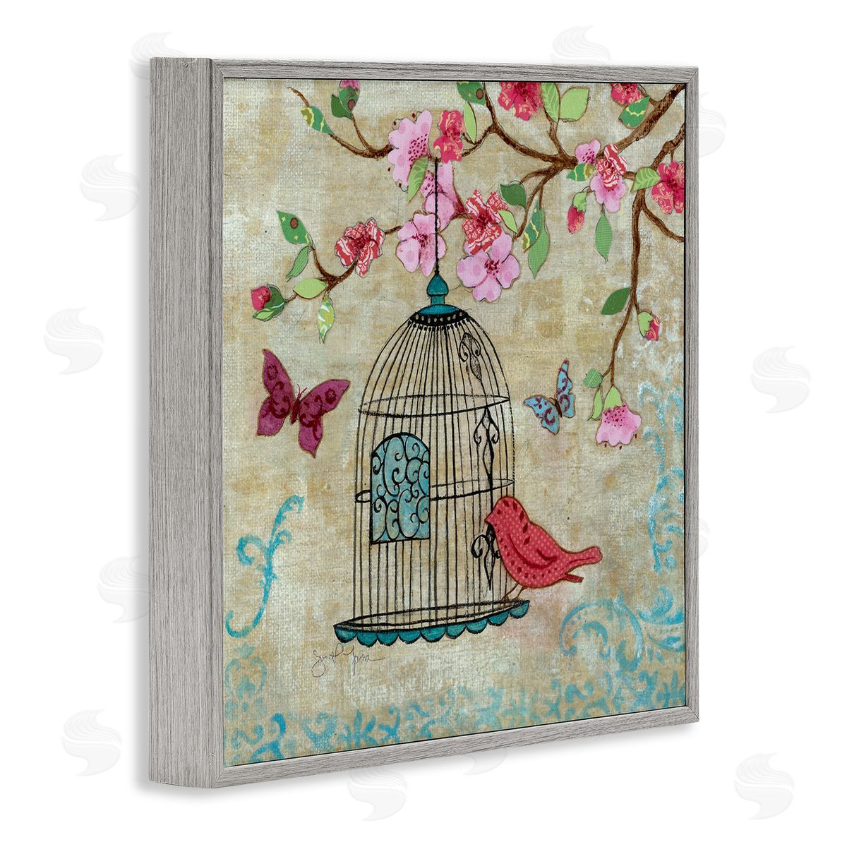 Janet Tava Spring Fling Bird Scene Canvas Wall Art Print