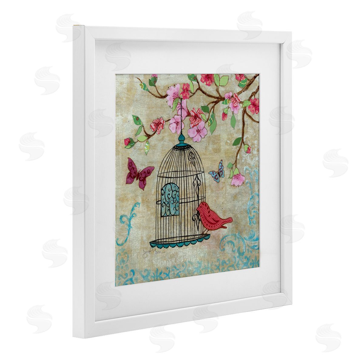 Janet Tava Spring Fling Bird Scene Canvas Wall Art Print