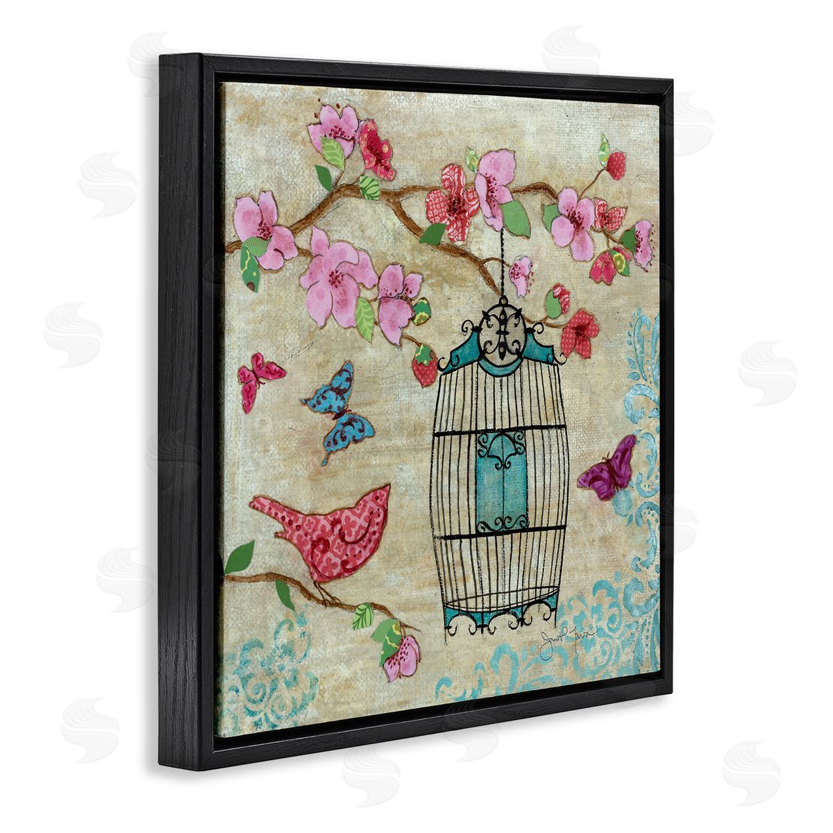 Janet Tava Spring Fling Pink Bird Canvas Wall Art Print