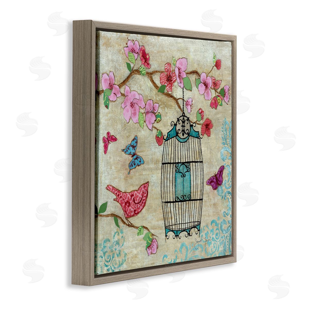 Janet Tava Spring Fling Pink Bird Canvas Wall Art Print