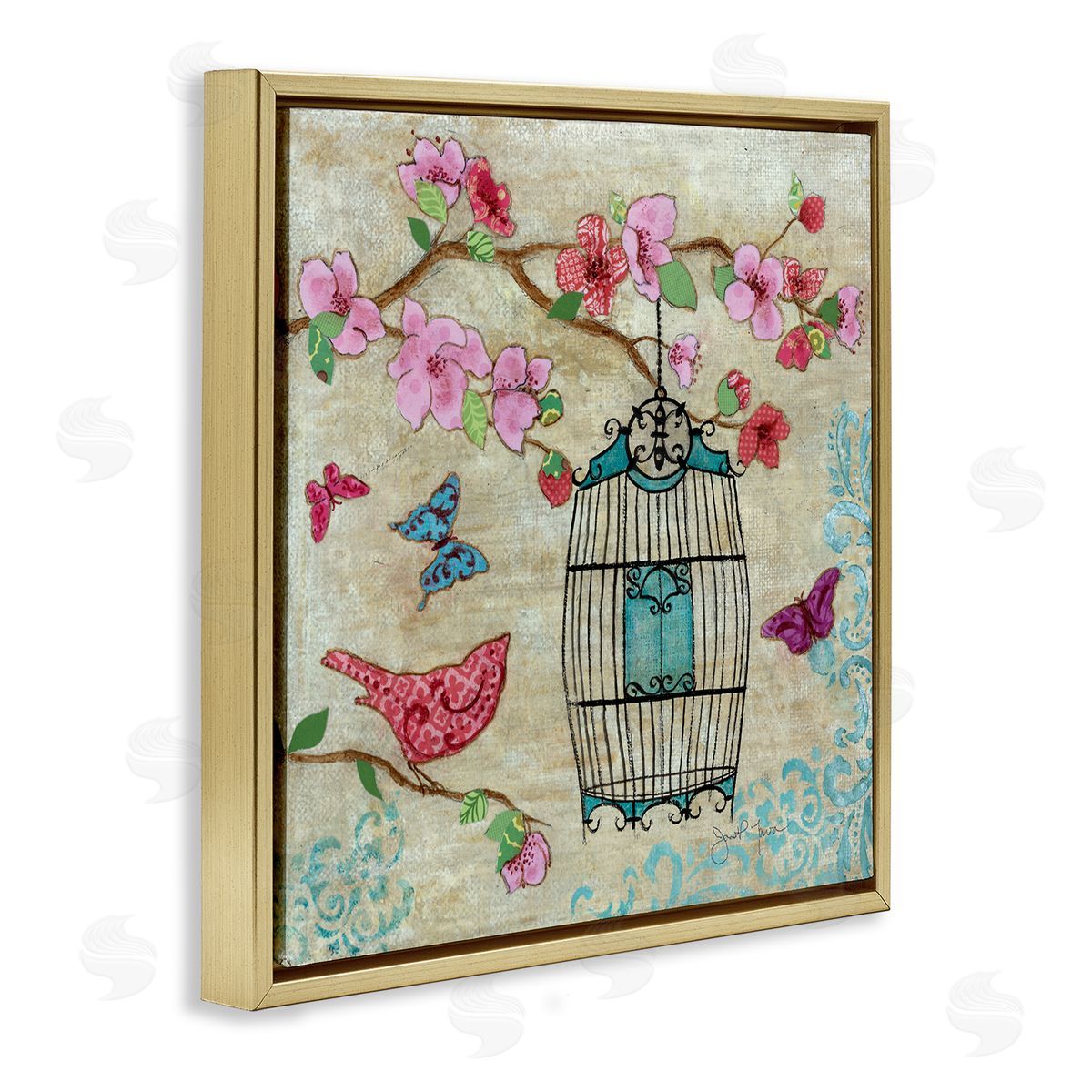 Janet Tava Spring Fling Pink Bird Canvas Wall Art Print