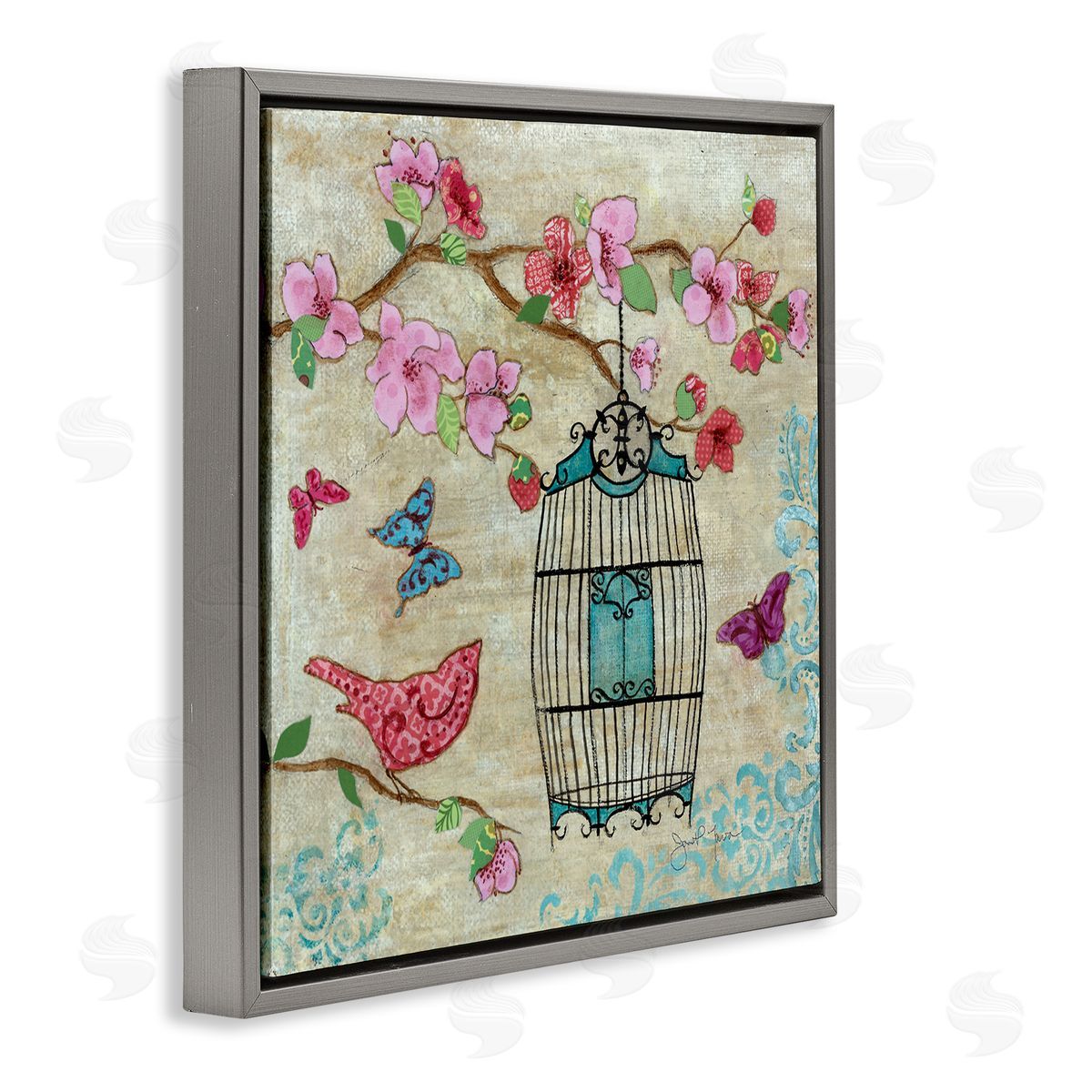 Janet Tava Spring Fling Pink Bird Canvas Wall Art Print