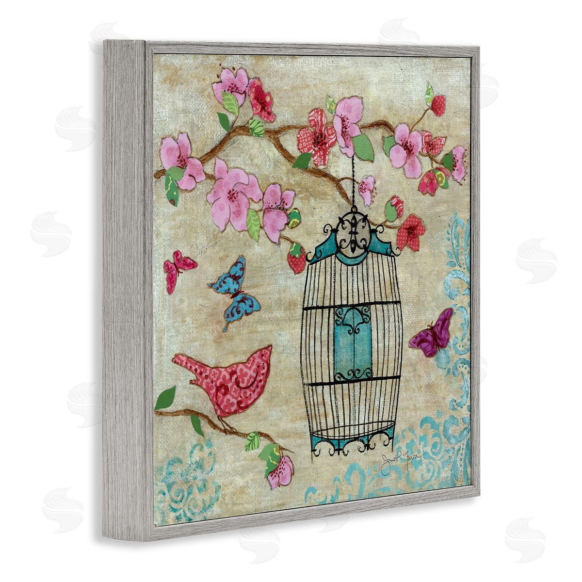 Janet Tava Spring Fling Pink Bird Canvas Wall Art Print