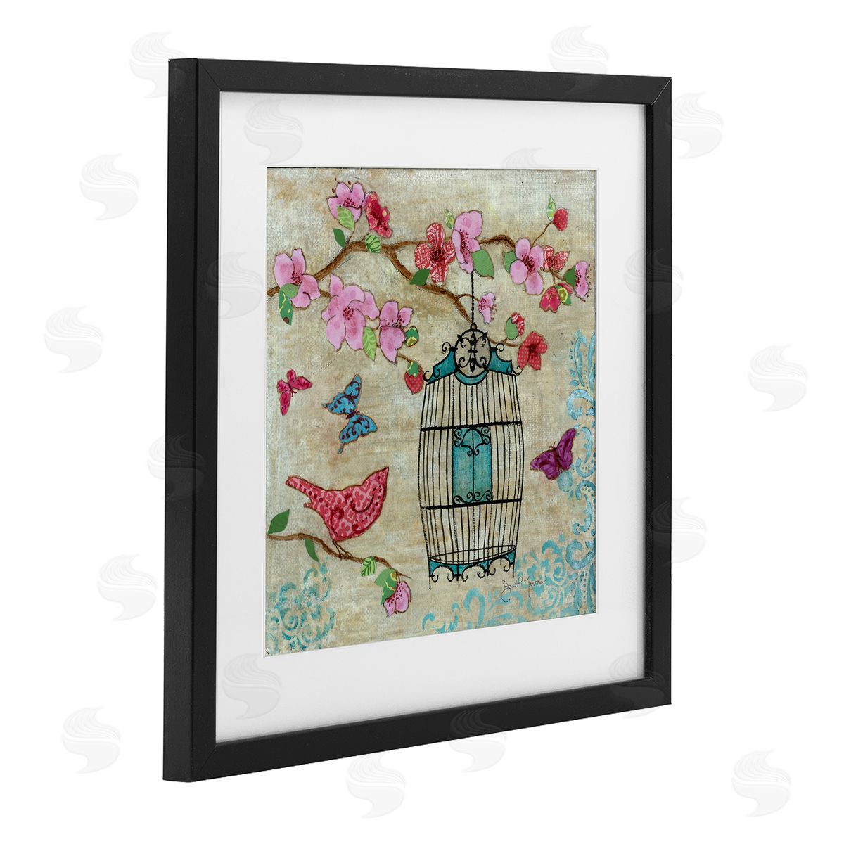 Janet Tava Spring Fling Pink Bird Canvas Wall Art Print