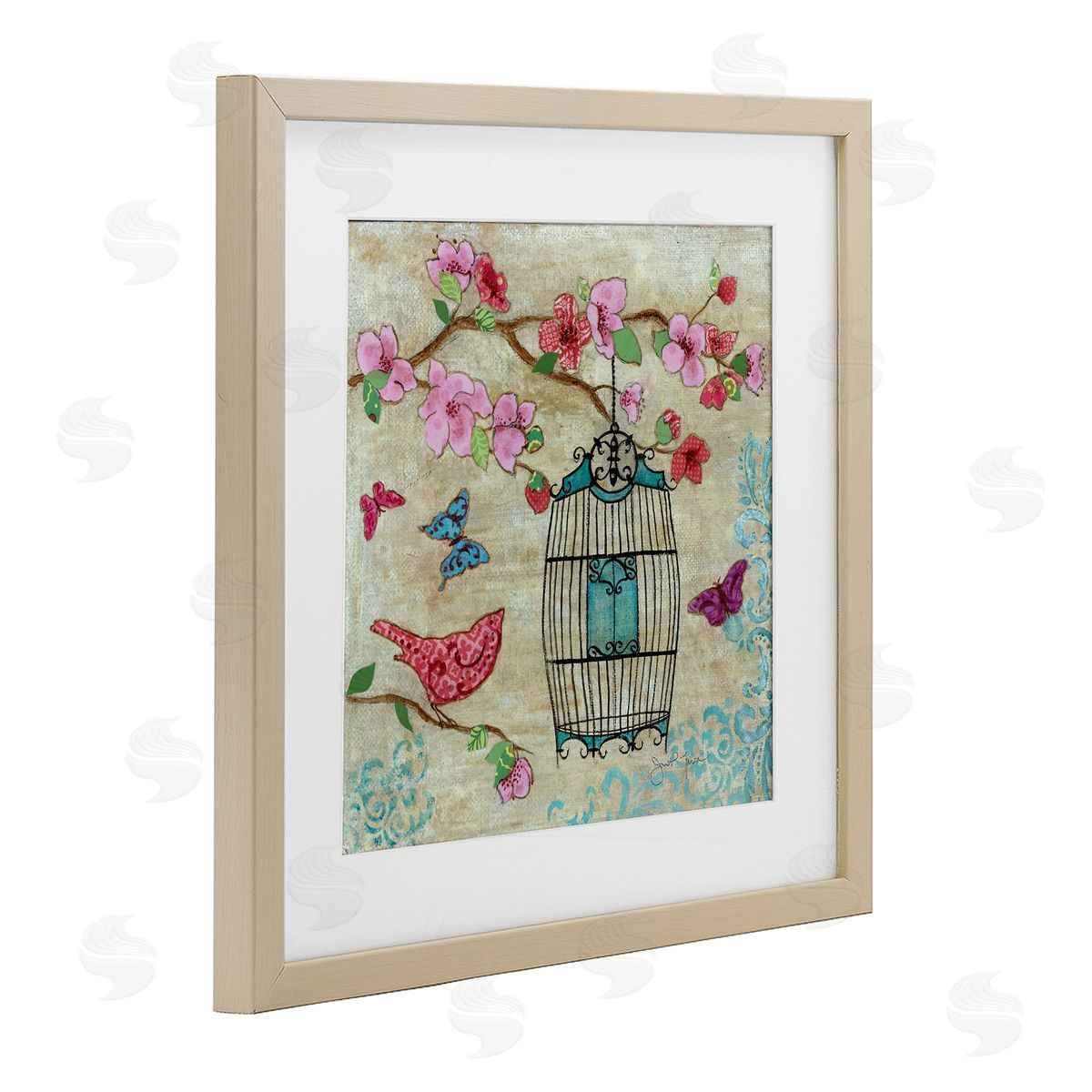 Janet Tava Spring Fling Pink Bird Canvas Wall Art Print