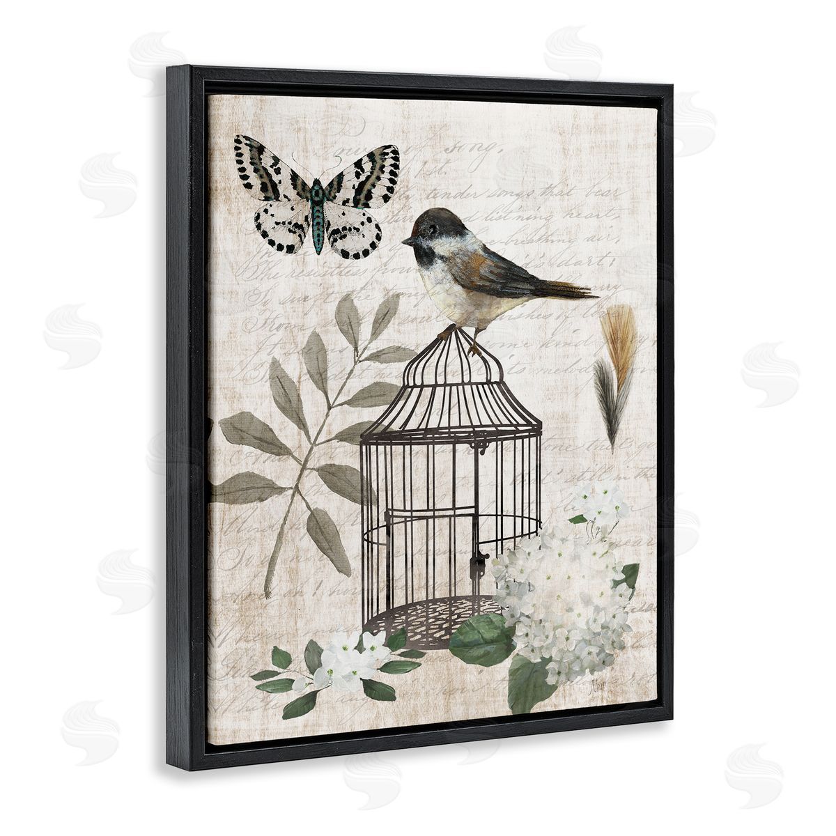 Nan Vintage Menagerie Bird Florals Canvas Wall Art Print