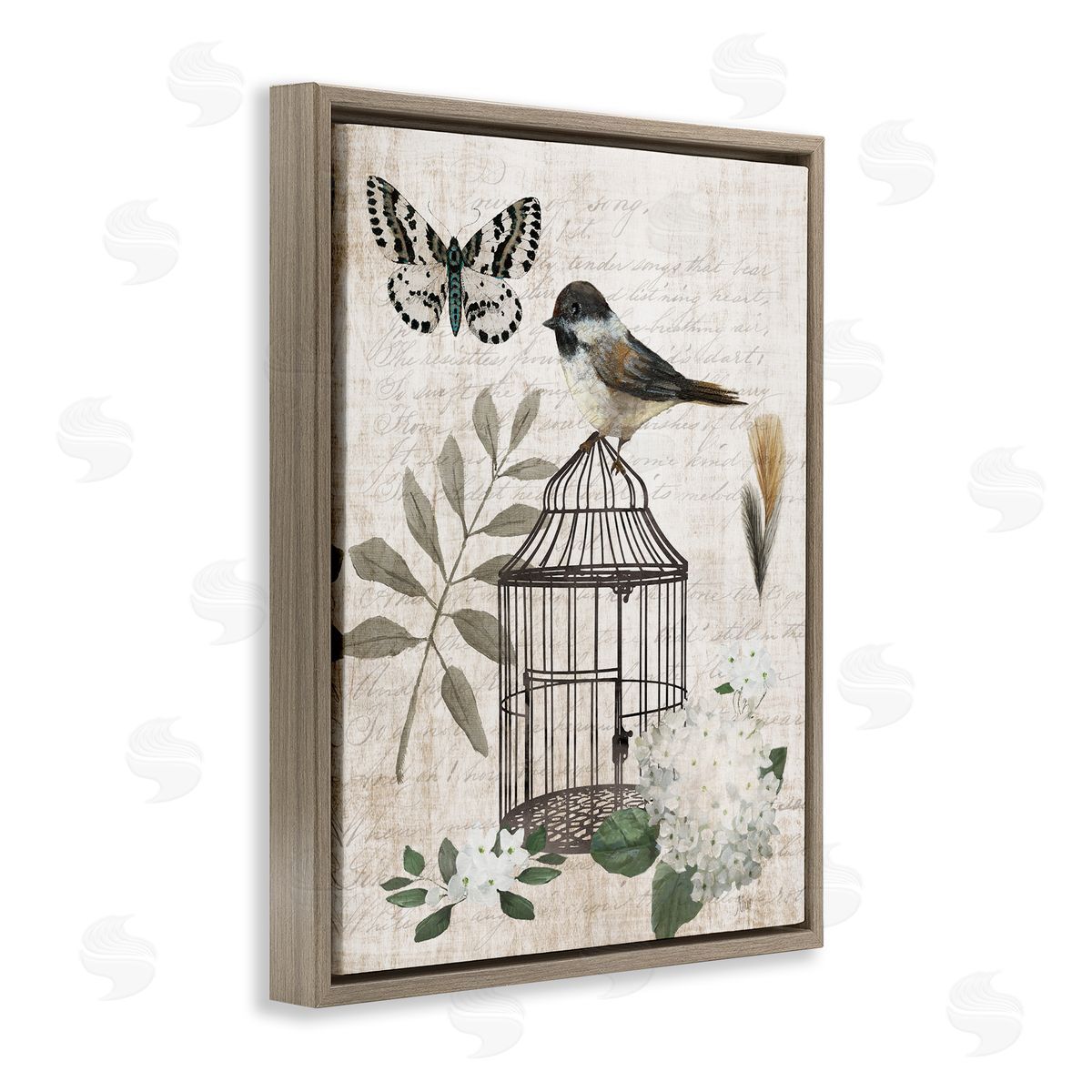 Nan Vintage Menagerie Bird Florals Canvas Wall Art Print