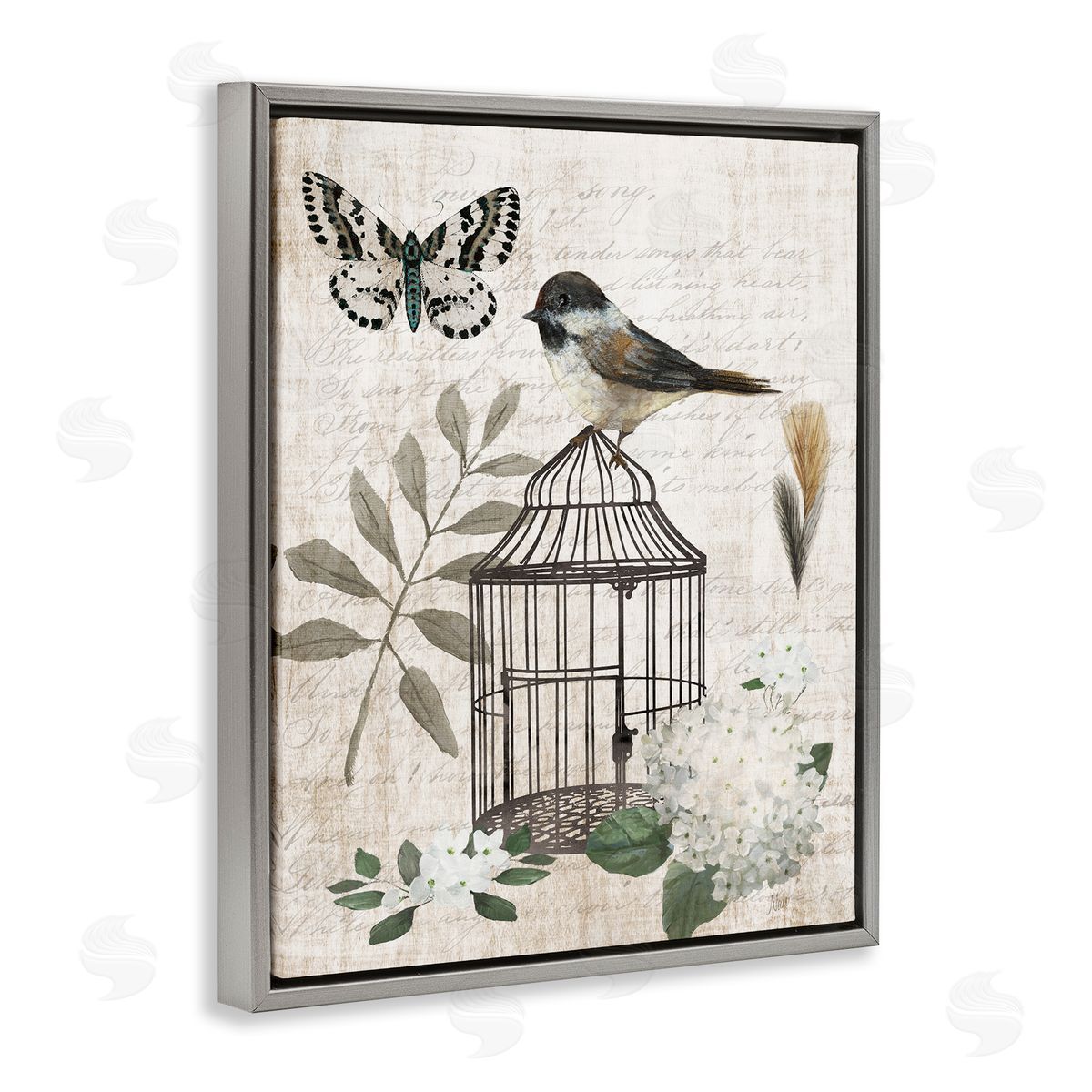 Nan Vintage Menagerie Bird Florals Canvas Wall Art Print