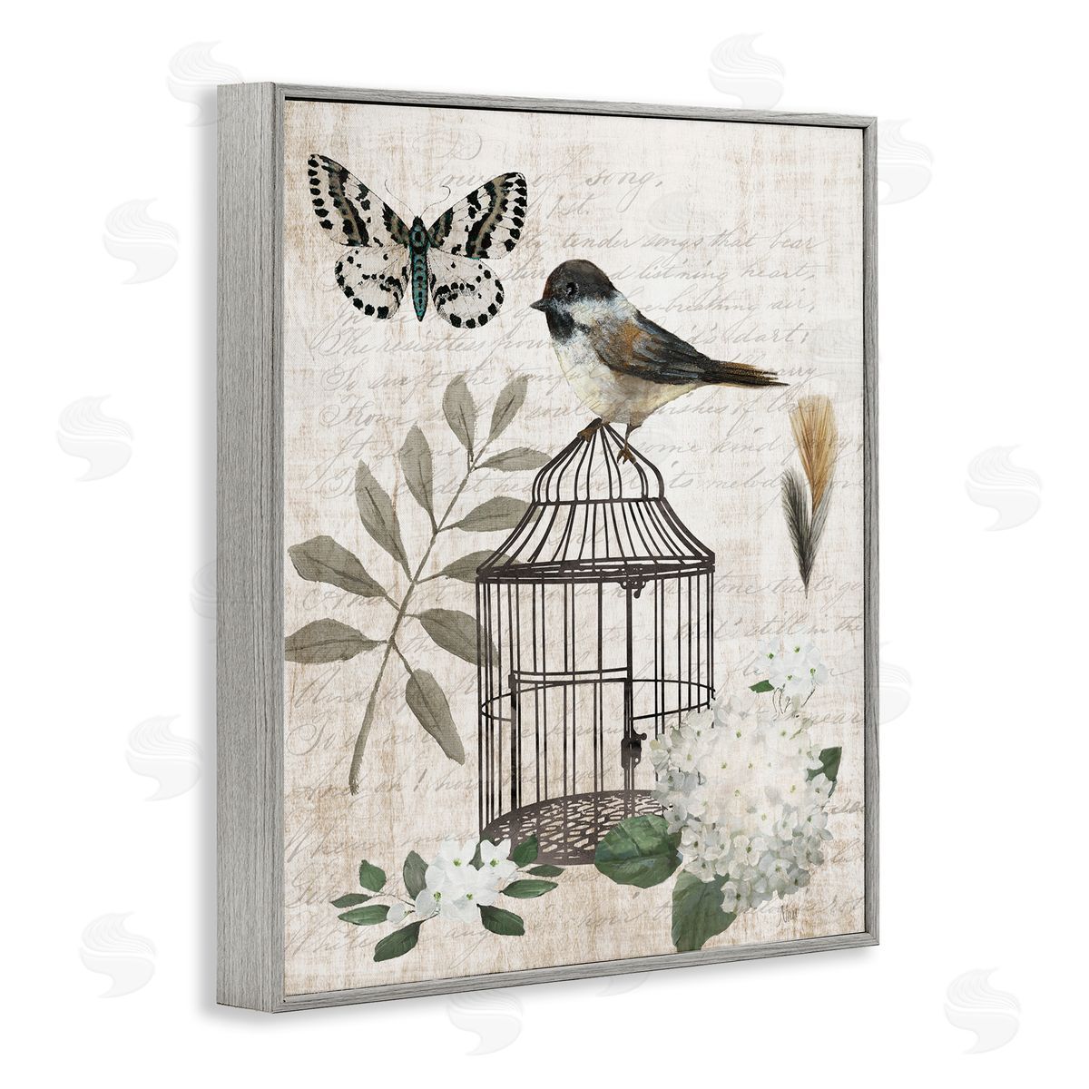 Nan Vintage Menagerie Bird Florals Canvas Wall Art Print