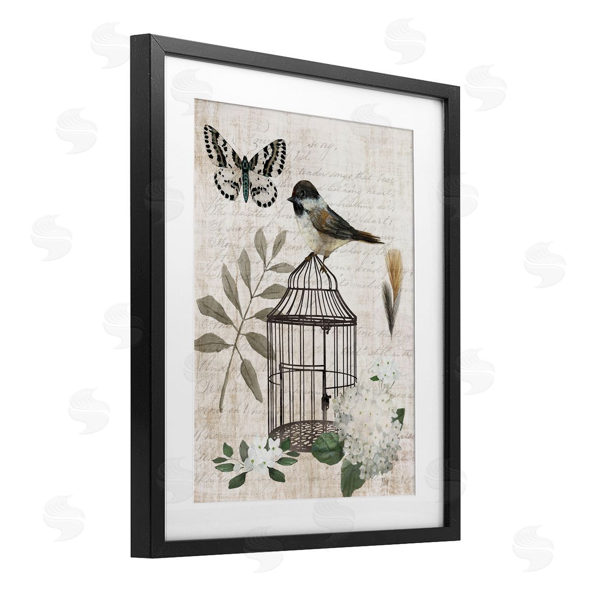 Nan Vintage Menagerie Bird Florals Canvas Wall Art Print