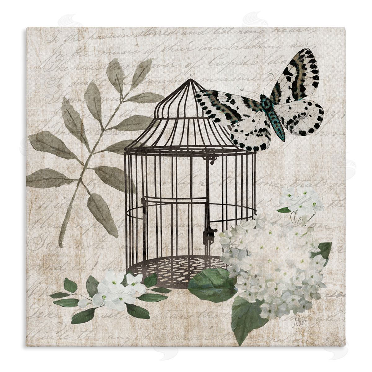Nan Vintage Menagerie Butterfly Florals Canvas Wall Art Print