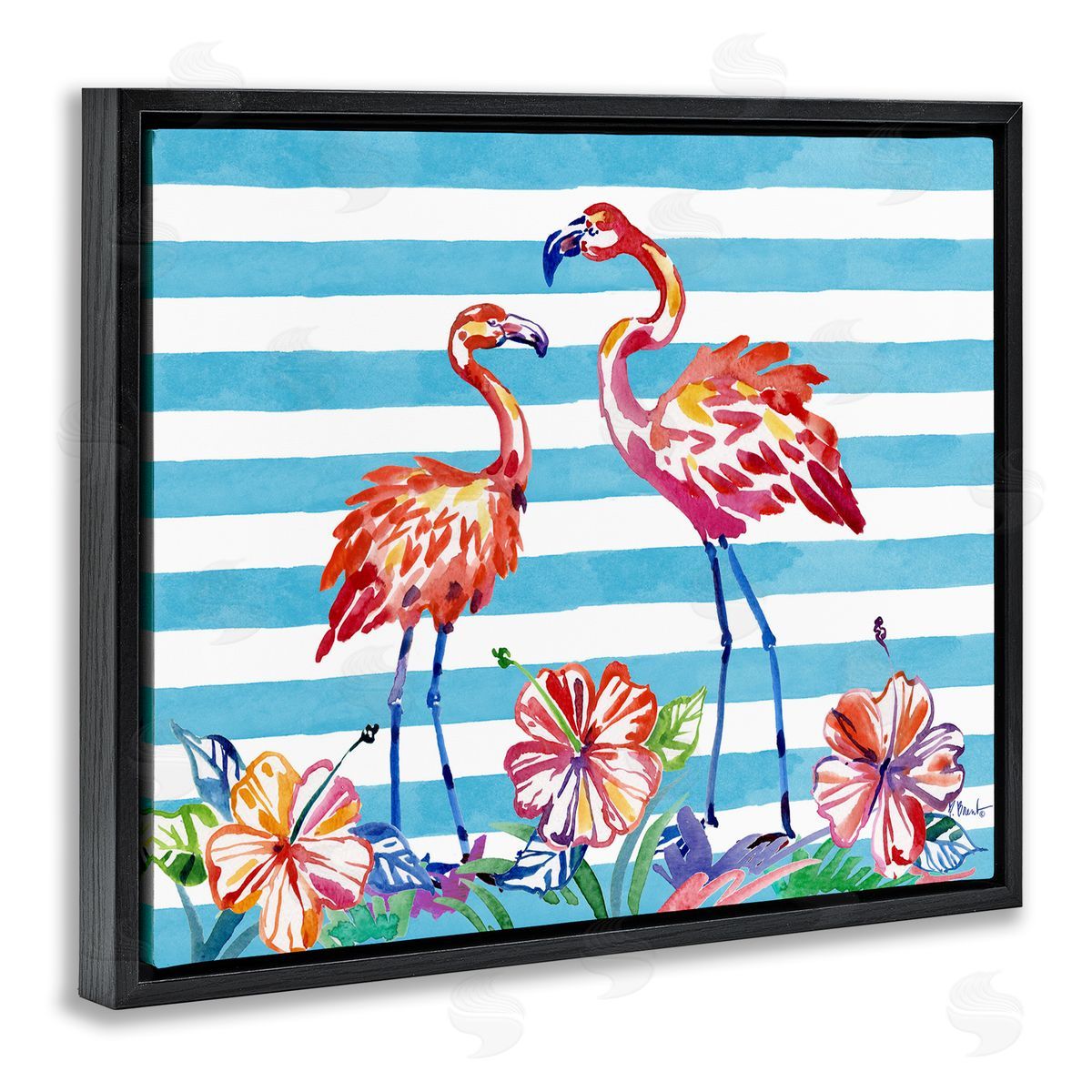 Paul Brent Brushed Flamingos & Hibiscus Canvas Wall Art Print