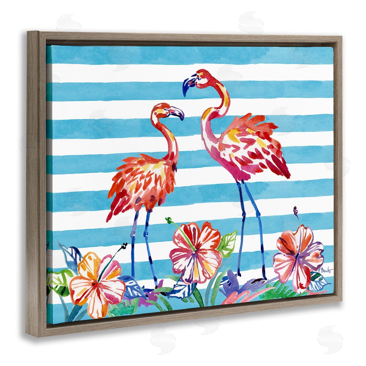 Paul Brent Brushed Flamingos & Hibiscus Canvas Wall Art Print