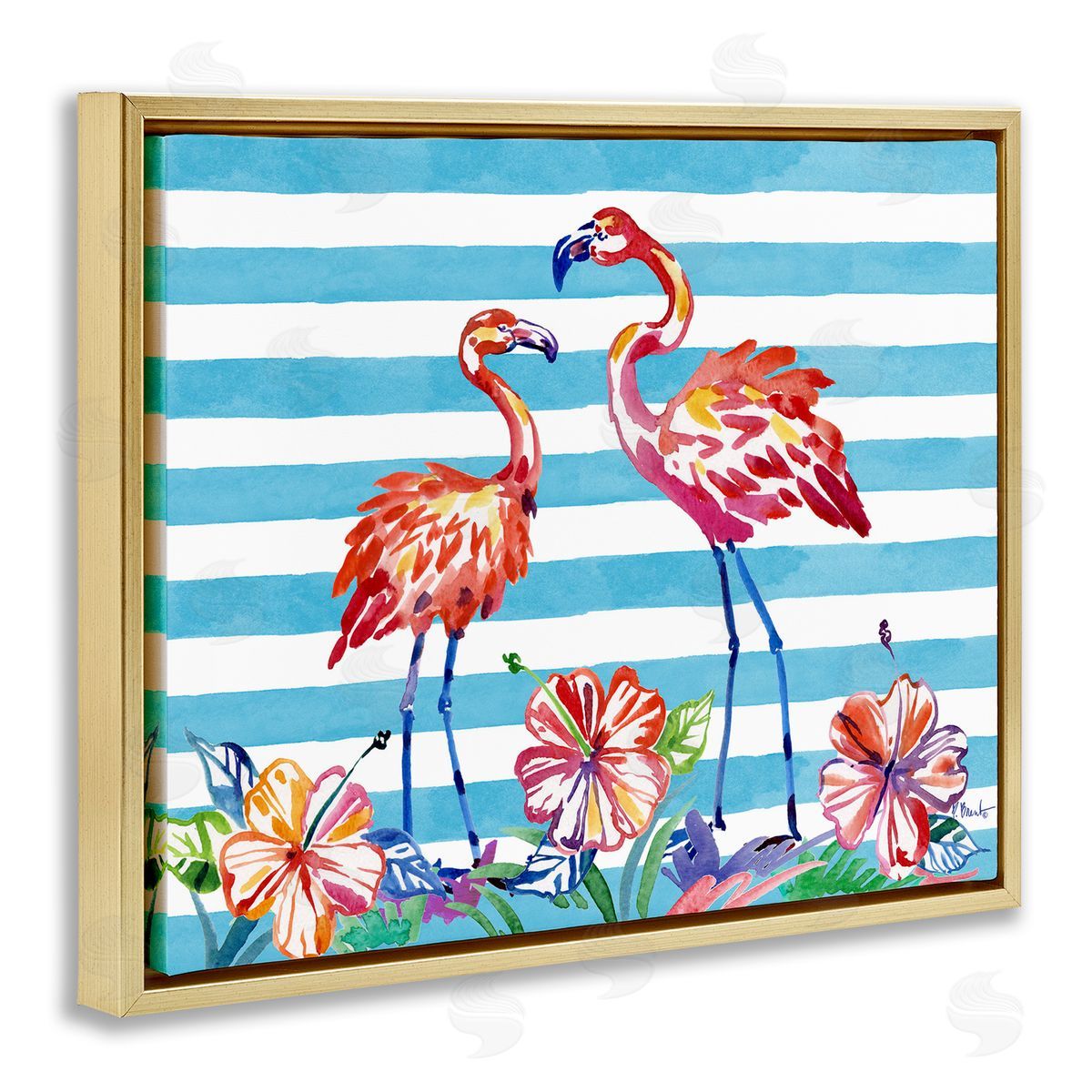 Paul Brent Brushed Flamingos & Hibiscus Canvas Wall Art Print