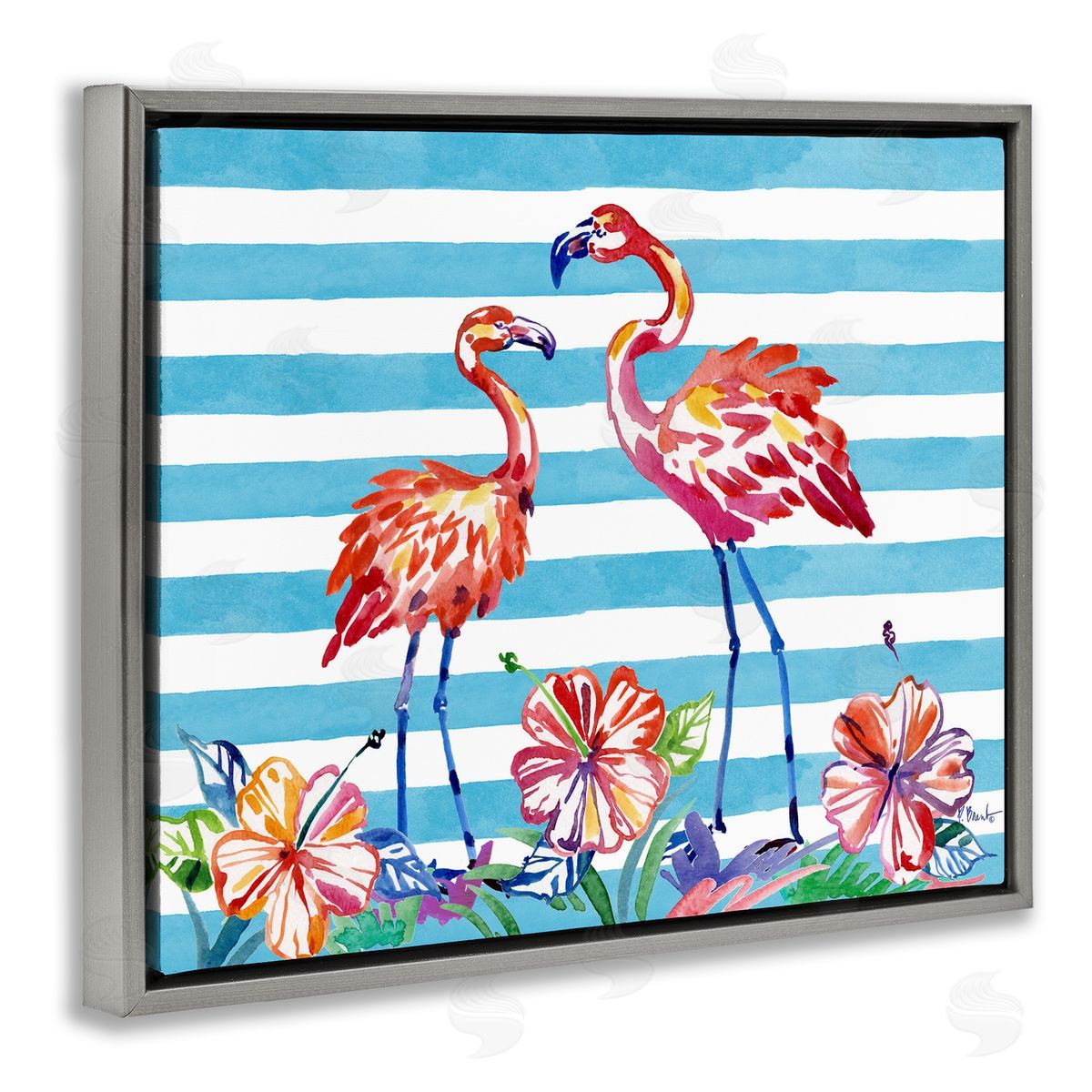 Paul Brent Brushed Flamingos & Hibiscus Canvas Wall Art Print
