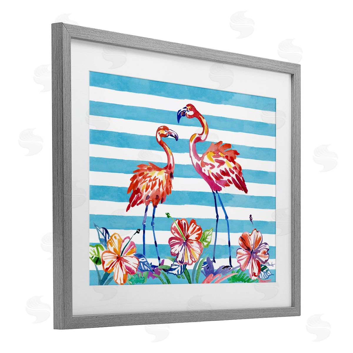 Paul Brent Brushed Flamingos & Hibiscus Canvas Wall Art Print