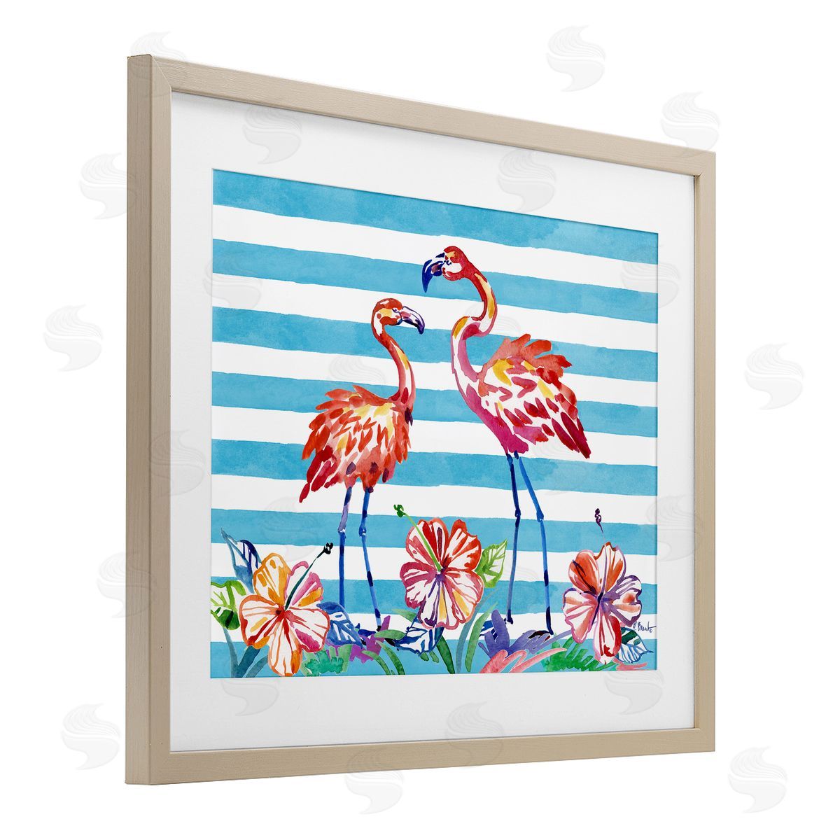 Paul Brent Brushed Flamingos & Hibiscus Canvas Wall Art Print