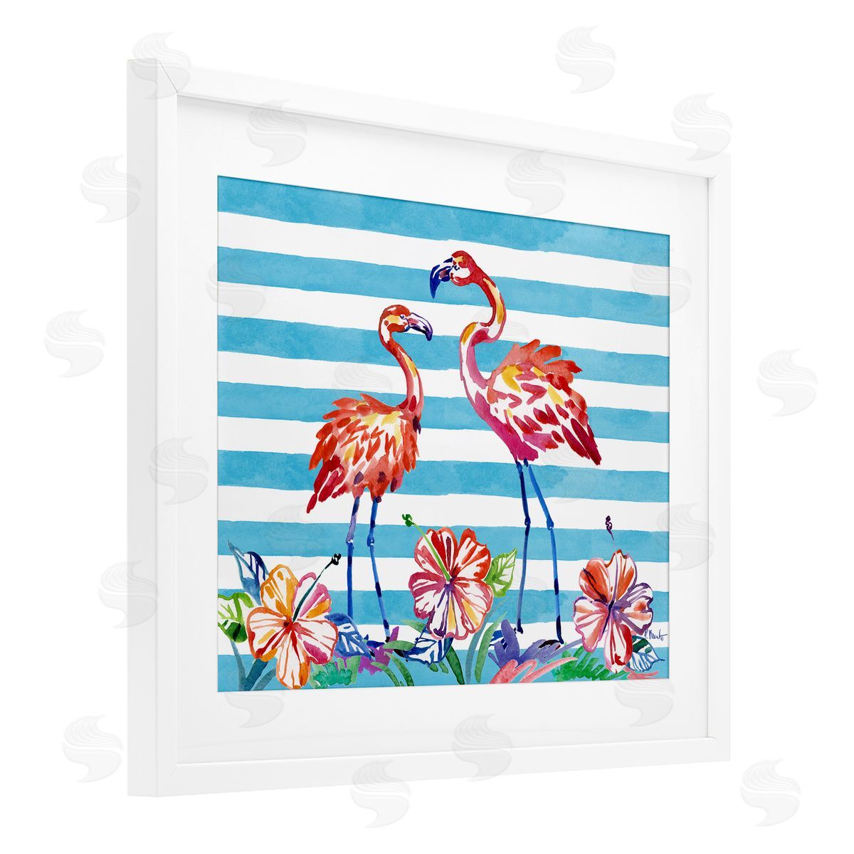 Paul Brent Brushed Flamingos & Hibiscus Canvas Wall Art Print