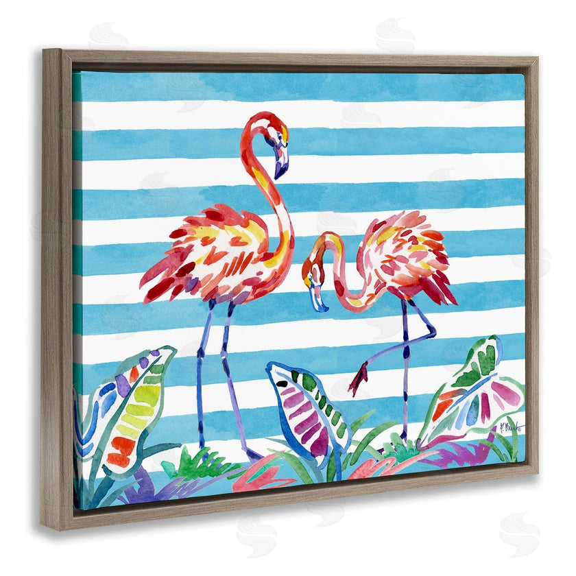 Paul Brent | Brushstroke Flamingos on Stripes
