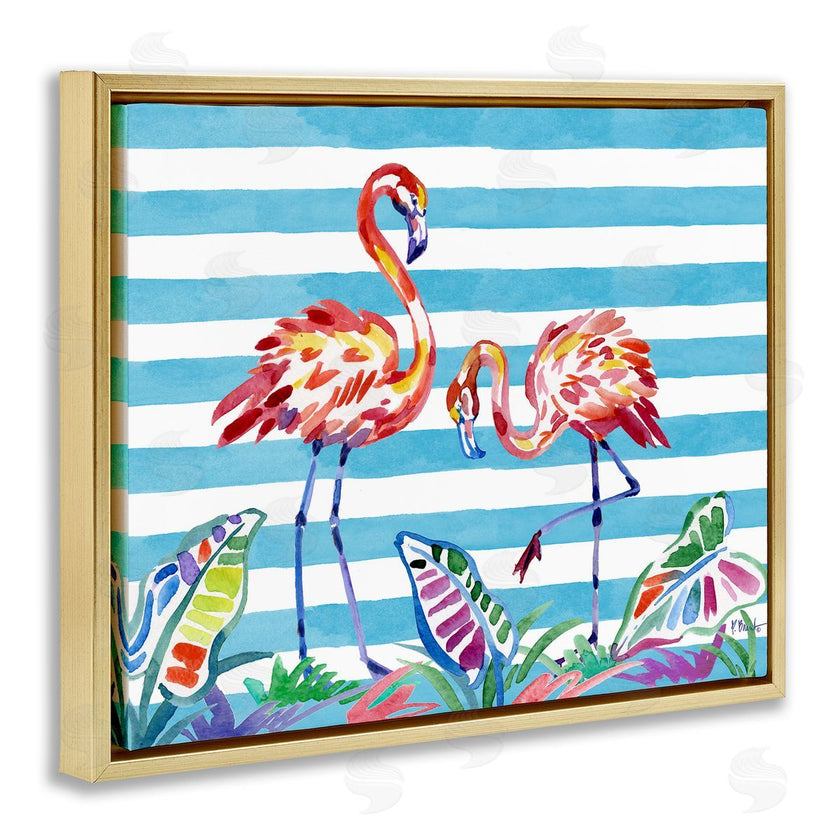 Paul Brent | Brushstroke Flamingos on Stripes