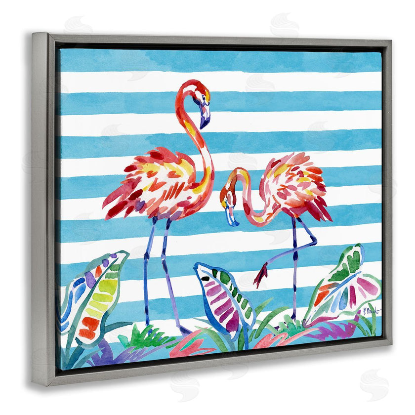 Paul Brent | Brushstroke Flamingos on Stripes
