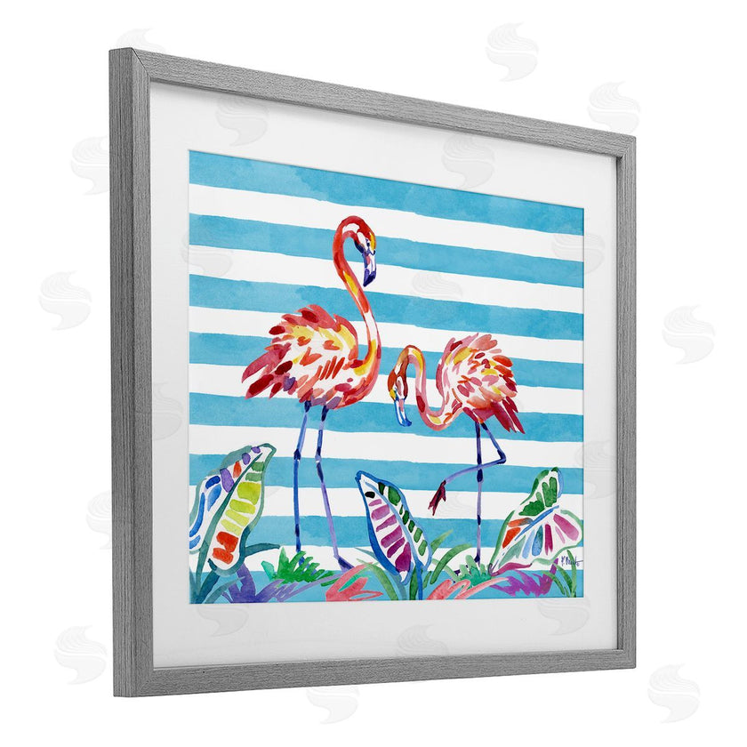 Paul Brent | Brushstroke Flamingos on Stripes