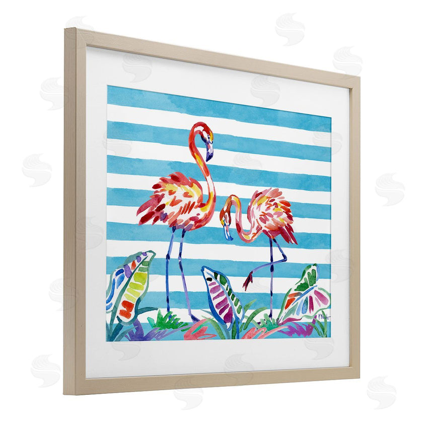 Paul Brent | Brushstroke Flamingos on Stripes