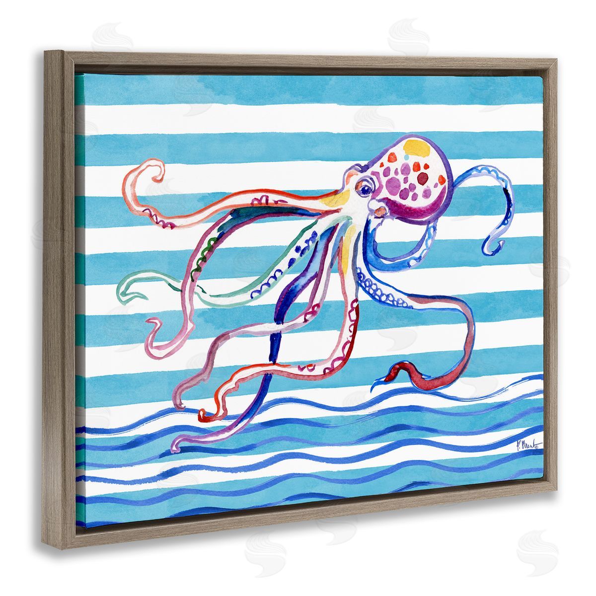 Paul Brent Brushed Octopus on Stripes Canvas Wall Art Print