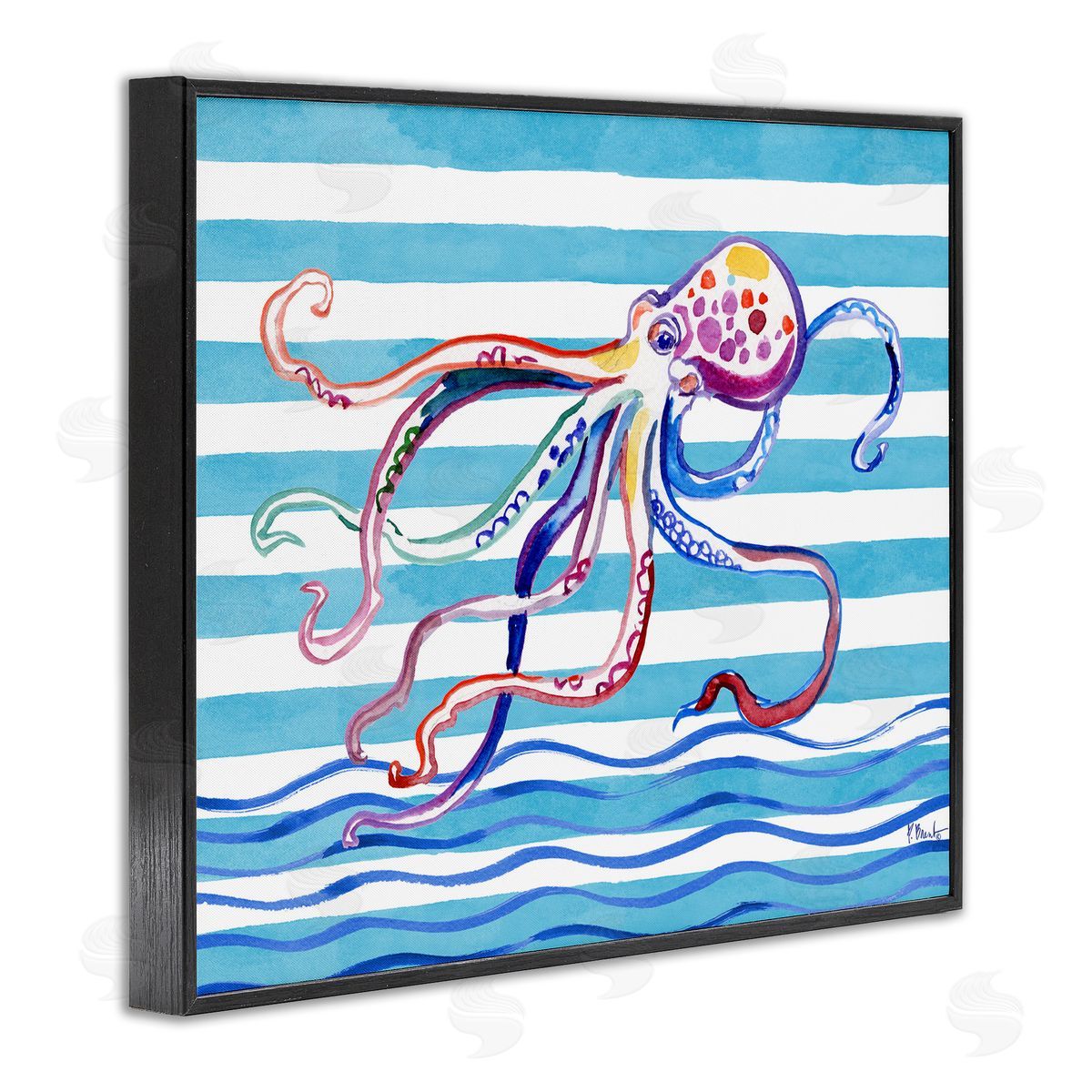 Paul Brent Brushed Octopus on Stripes Canvas Wall Art Print