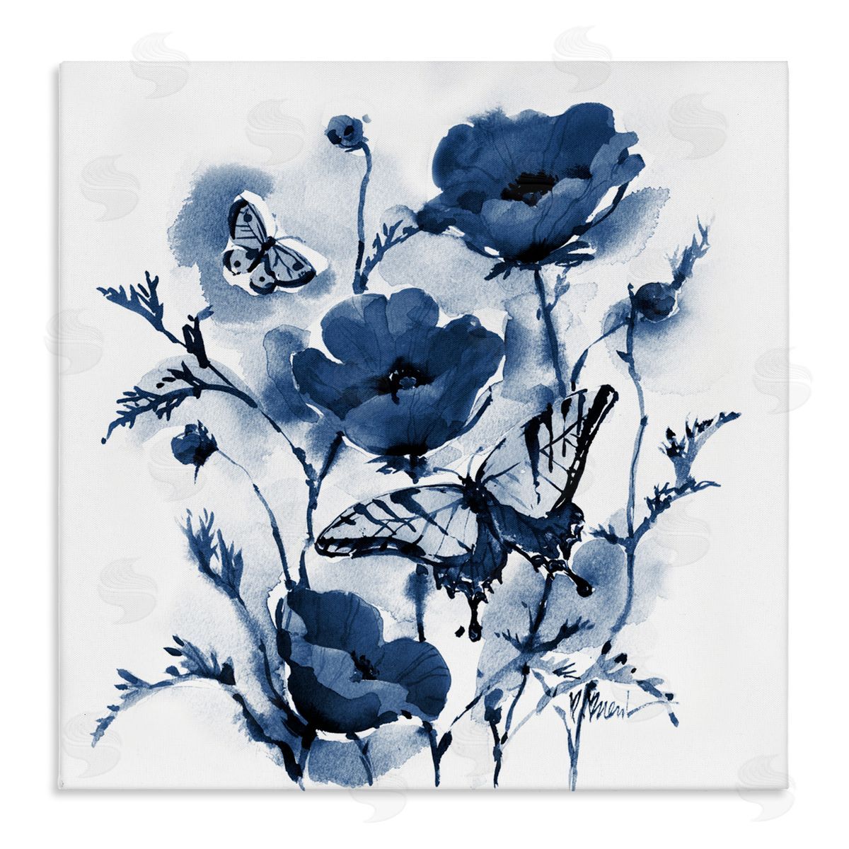 Paul Brent Indigo Poppies & Butterflies Canvas Wall Art Print