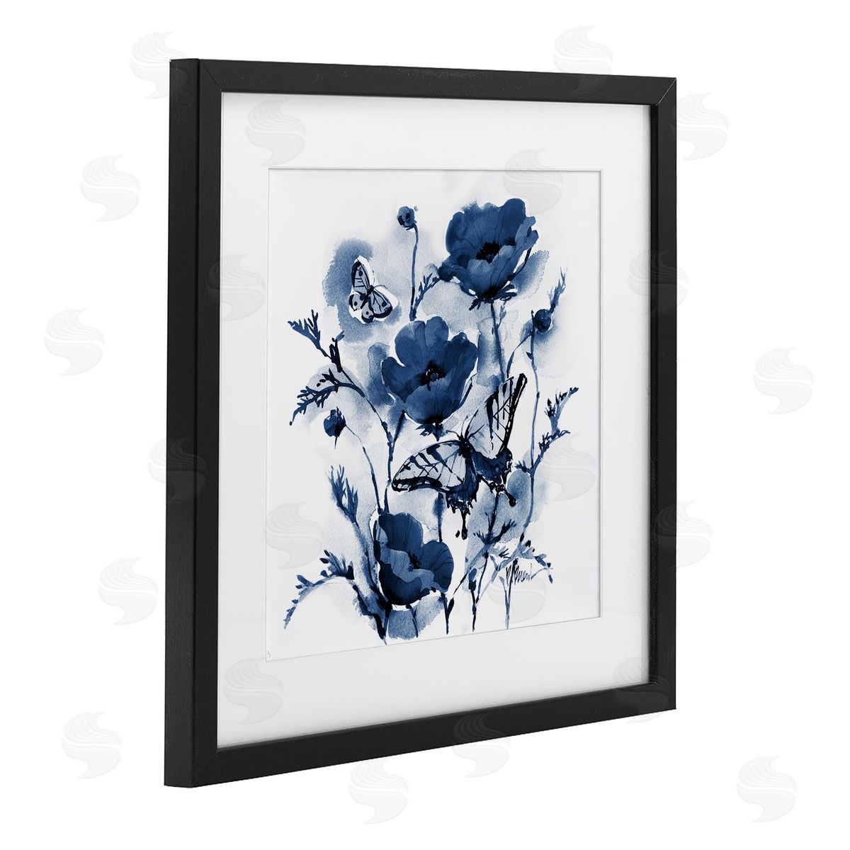 Paul Brent Indigo Poppies & Butterflies Canvas Wall Art Print
