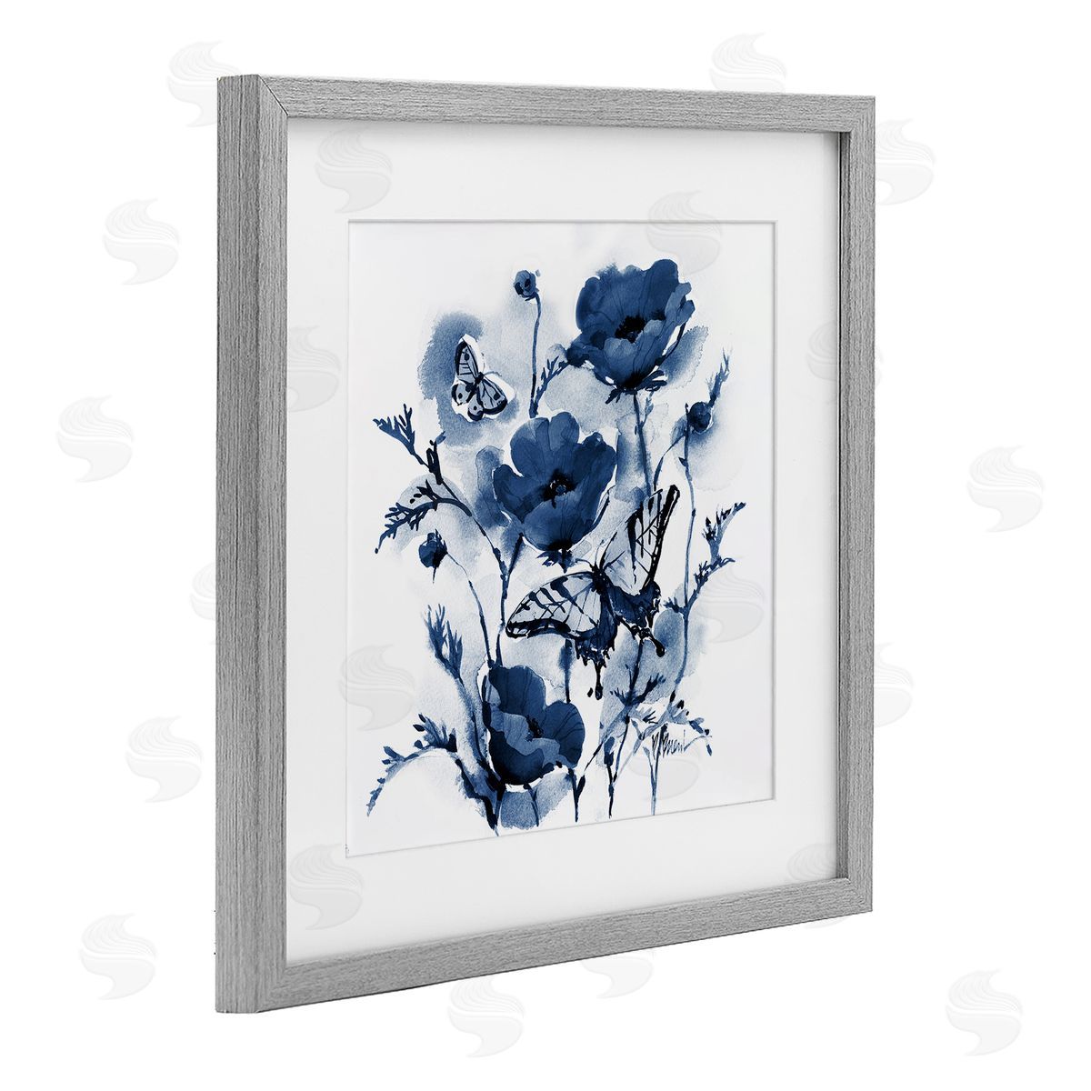 Paul Brent Indigo Poppies & Butterflies Canvas Wall Art Print