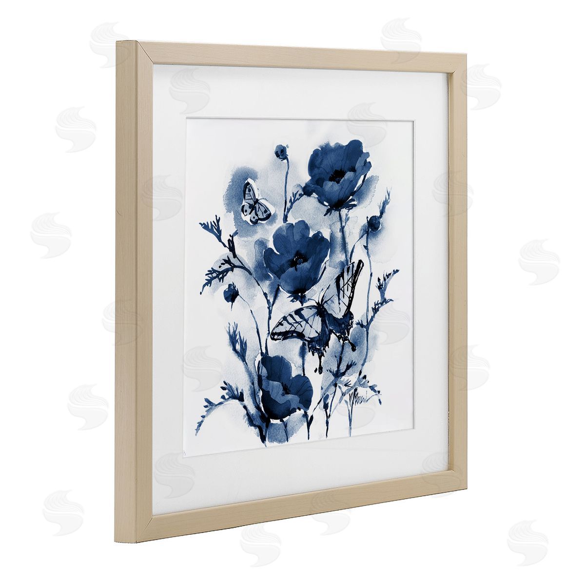 Paul Brent Indigo Poppies & Butterflies Canvas Wall Art Print