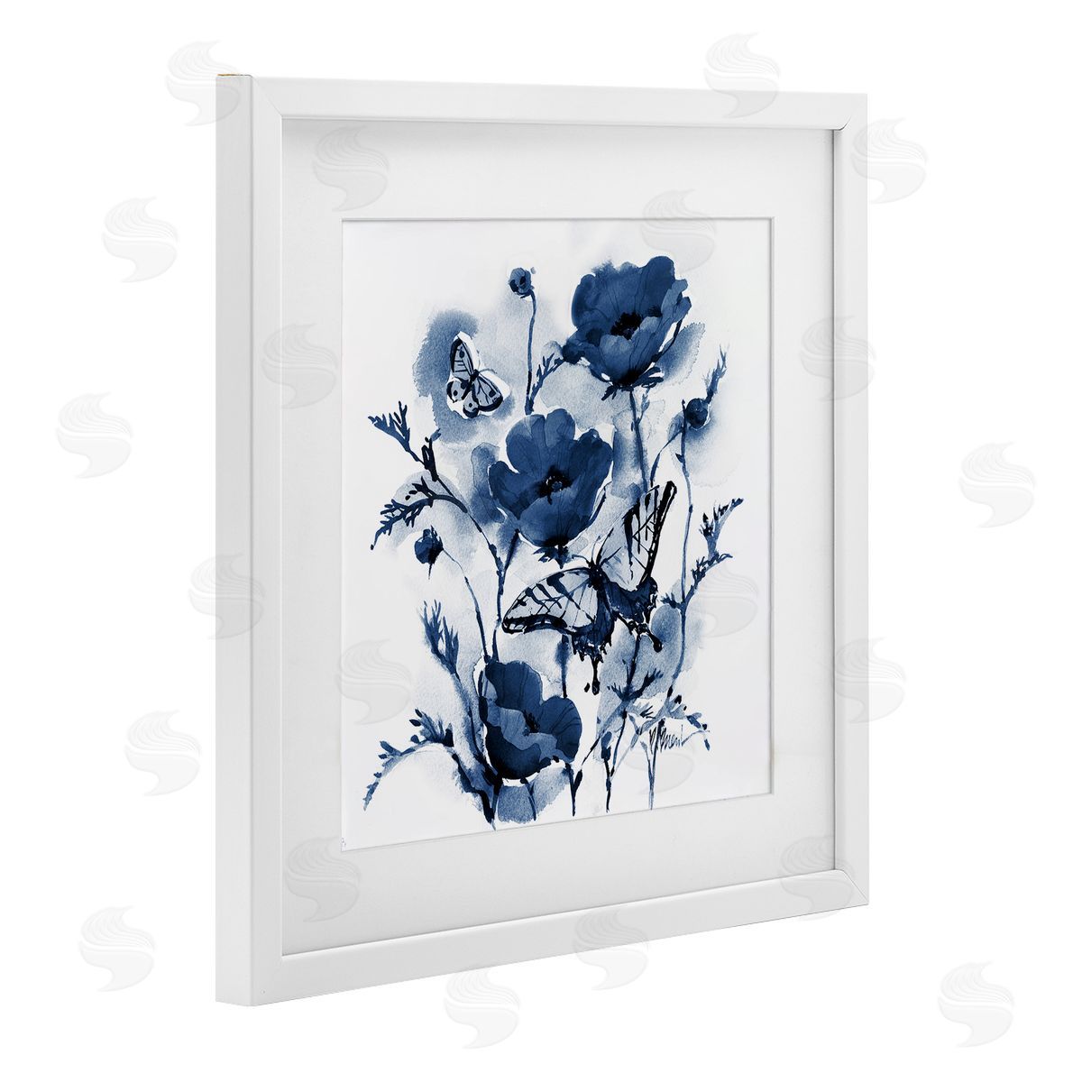 Paul Brent Indigo Poppies & Butterflies Canvas Wall Art Print