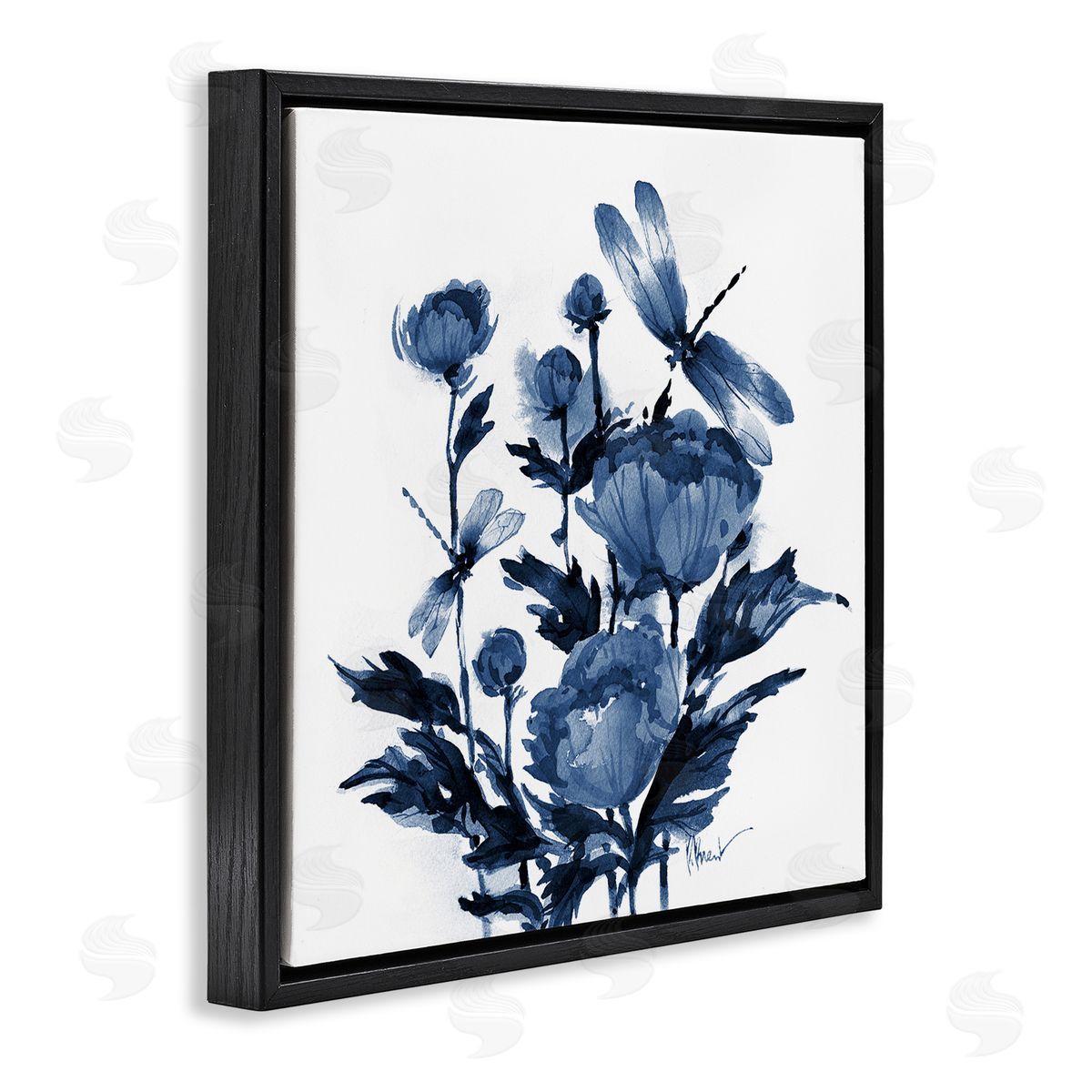 Paul Brent Indigo Peonies & Dragonflies Canvas Wall Art Print