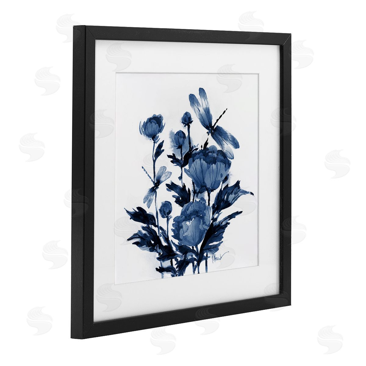 Paul Brent Indigo Peonies & Dragonflies Canvas Wall Art Print