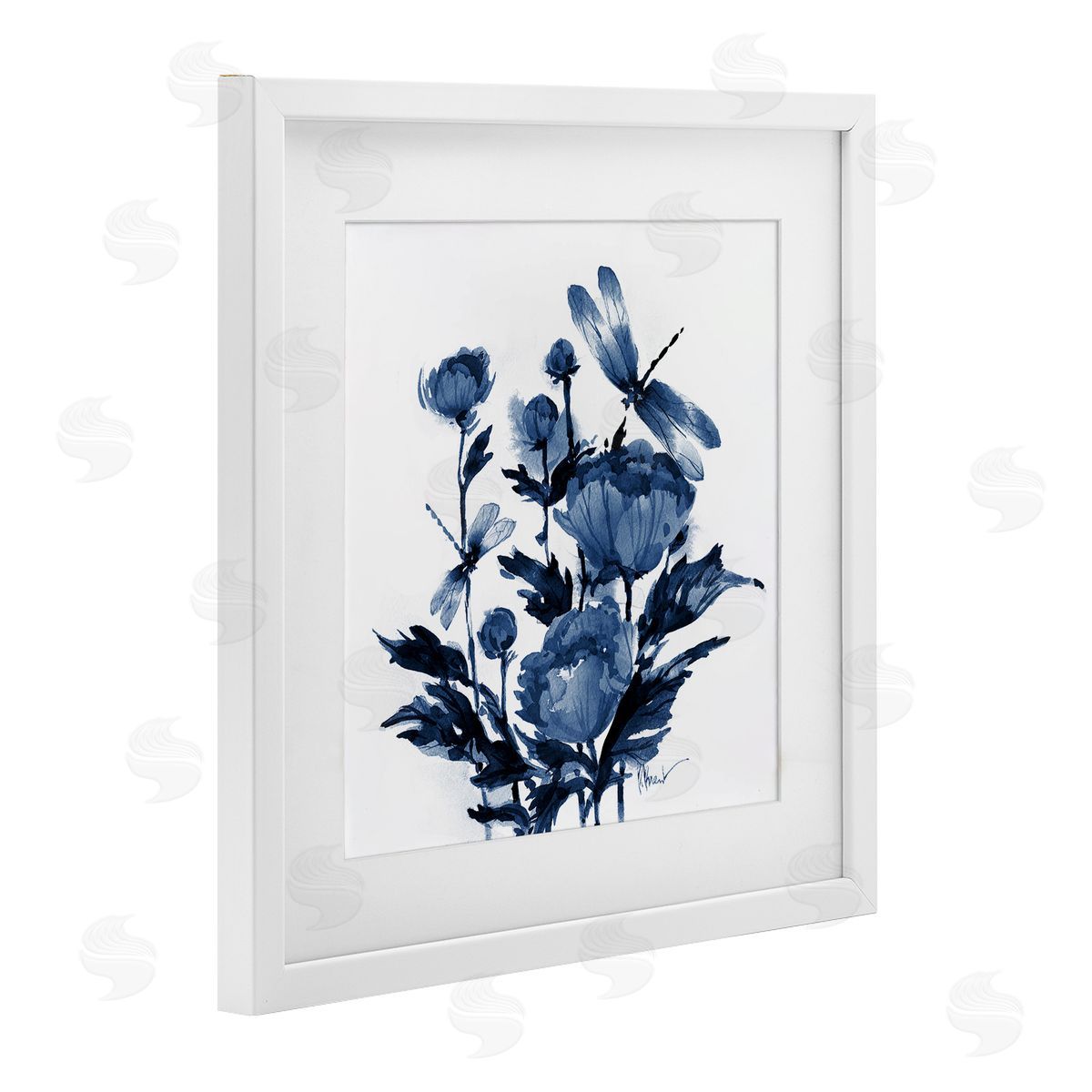 Paul Brent Indigo Peonies & Dragonflies Canvas Wall Art Print