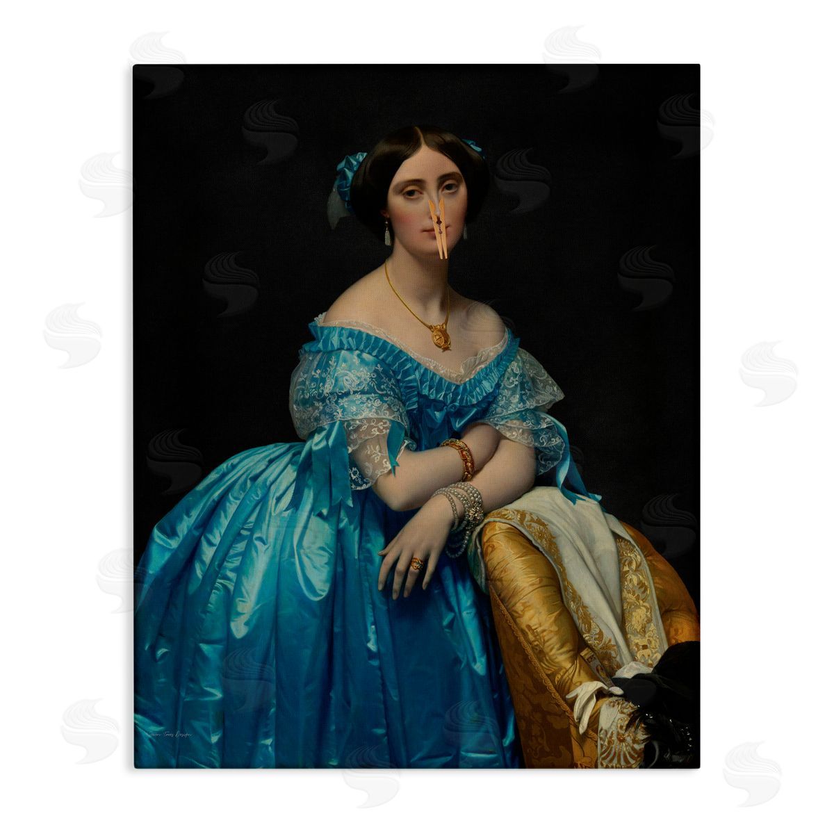 Seven Trees Design Vintage Lady with Clothespin Canvas Wall Art Print