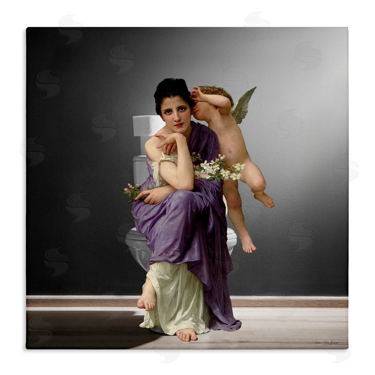 Seven Trees Design Vintage Lady & Cherub Bathroom Canvas Wall Art Print