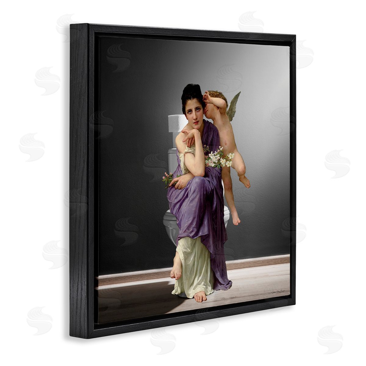 Seven Trees Design Vintage Lady & Cherub Bathroom Canvas Wall Art Print