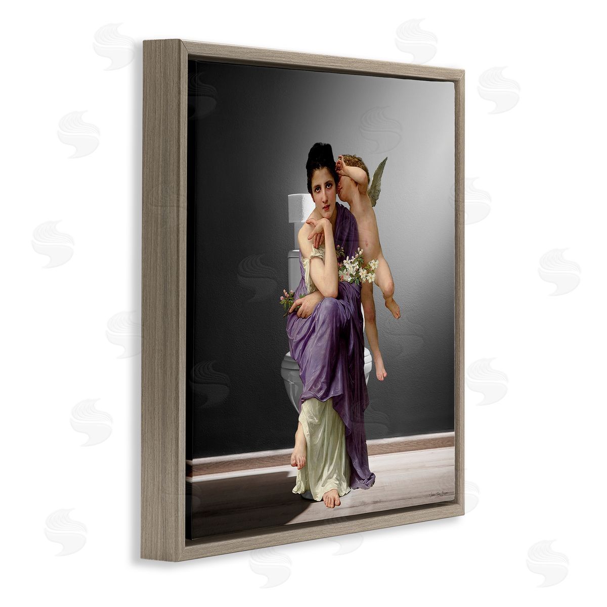 Seven Trees Design Vintage Lady & Cherub Bathroom Canvas Wall Art Print