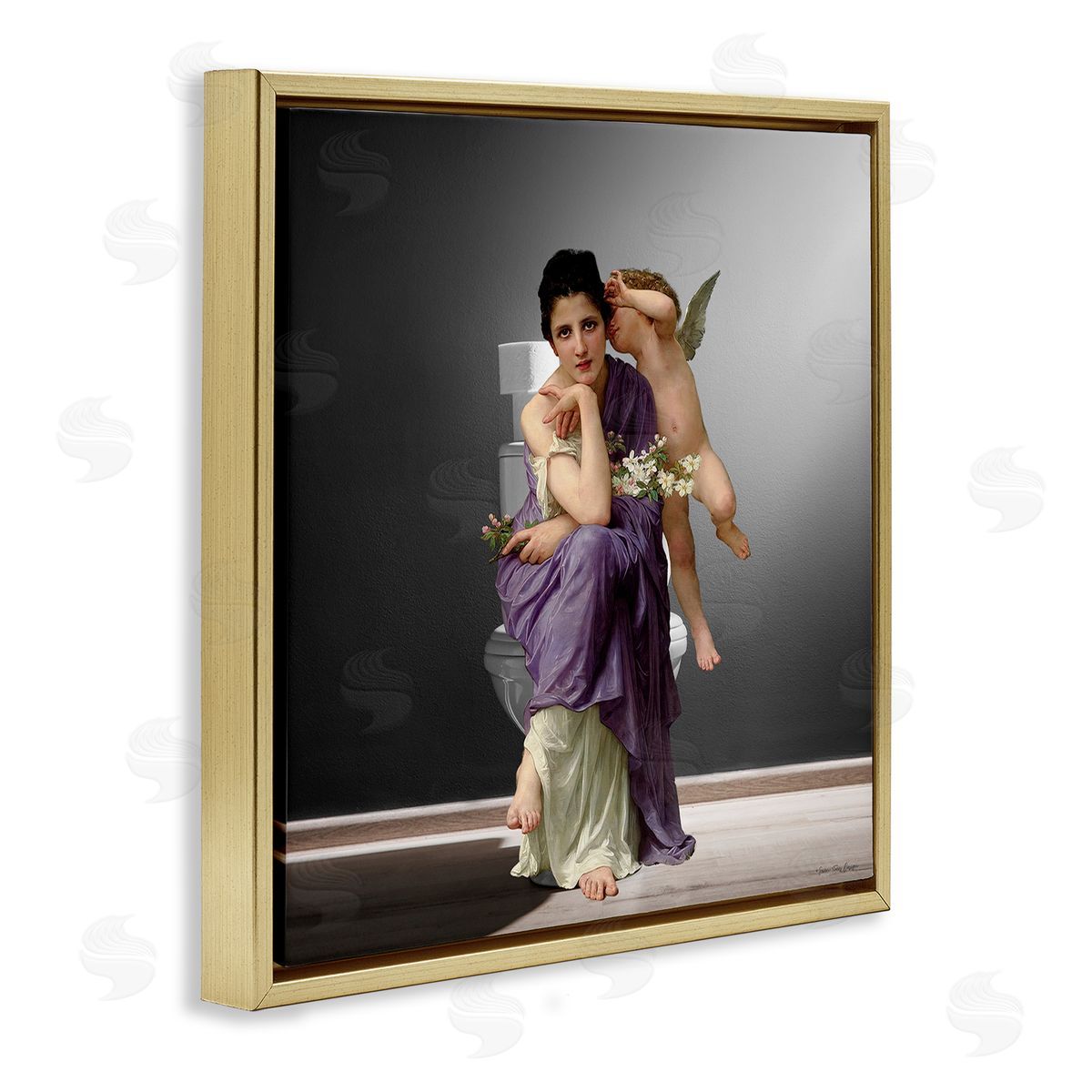 Seven Trees Design Vintage Lady & Cherub Bathroom Canvas Wall Art Print