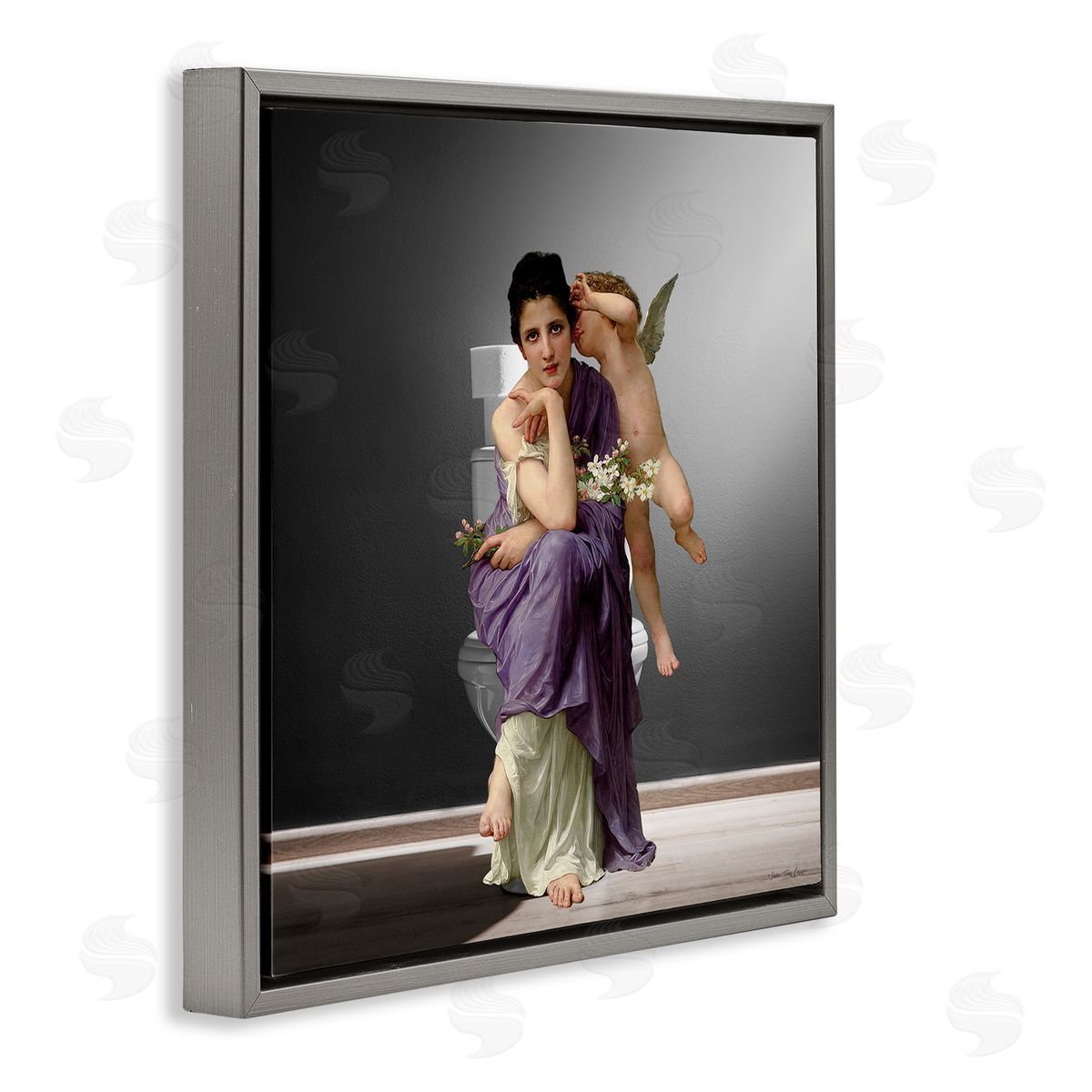 Seven Trees Design Vintage Lady & Cherub Bathroom Canvas Wall Art Print