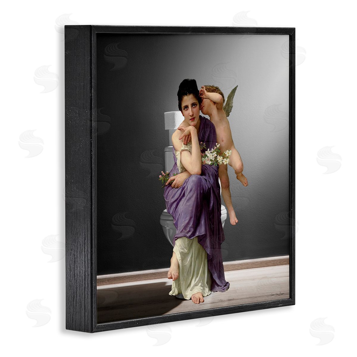 Seven Trees Design Vintage Lady & Cherub Bathroom Canvas Wall Art Print