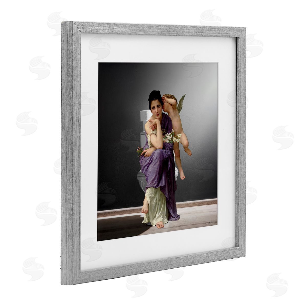 Seven Trees Design Vintage Lady & Cherub Bathroom Canvas Wall Art Print