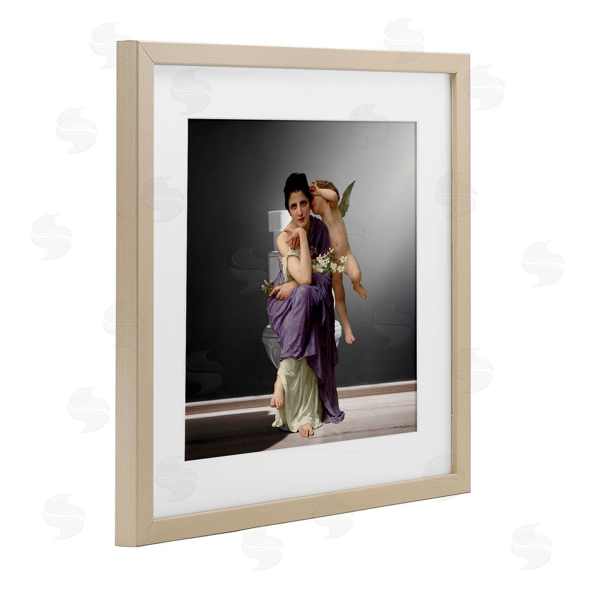 Seven Trees Design Vintage Lady & Cherub Bathroom Canvas Wall Art Print