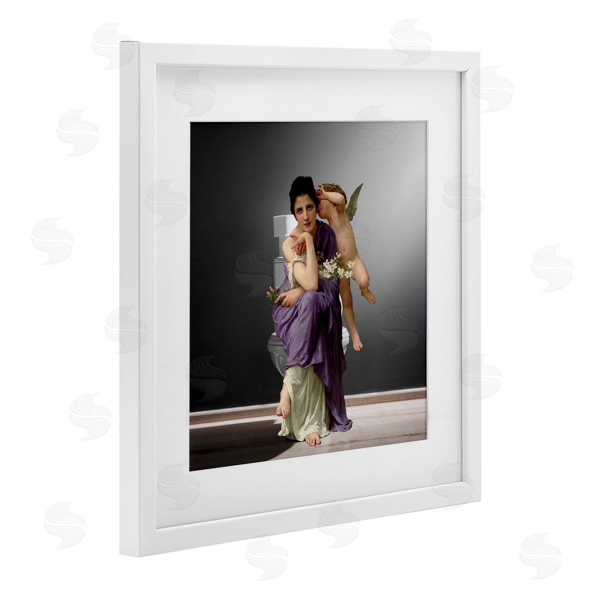 Seven Trees Design Vintage Lady & Cherub Bathroom Canvas Wall Art Print