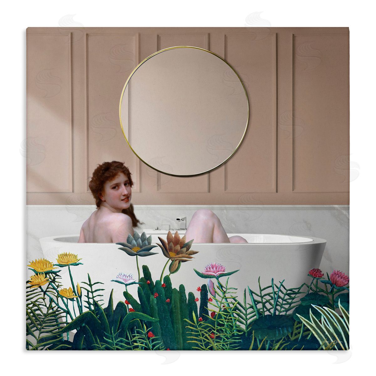 Seven Trees Design Vintage Lady in Bath Canvas Wall Art Print