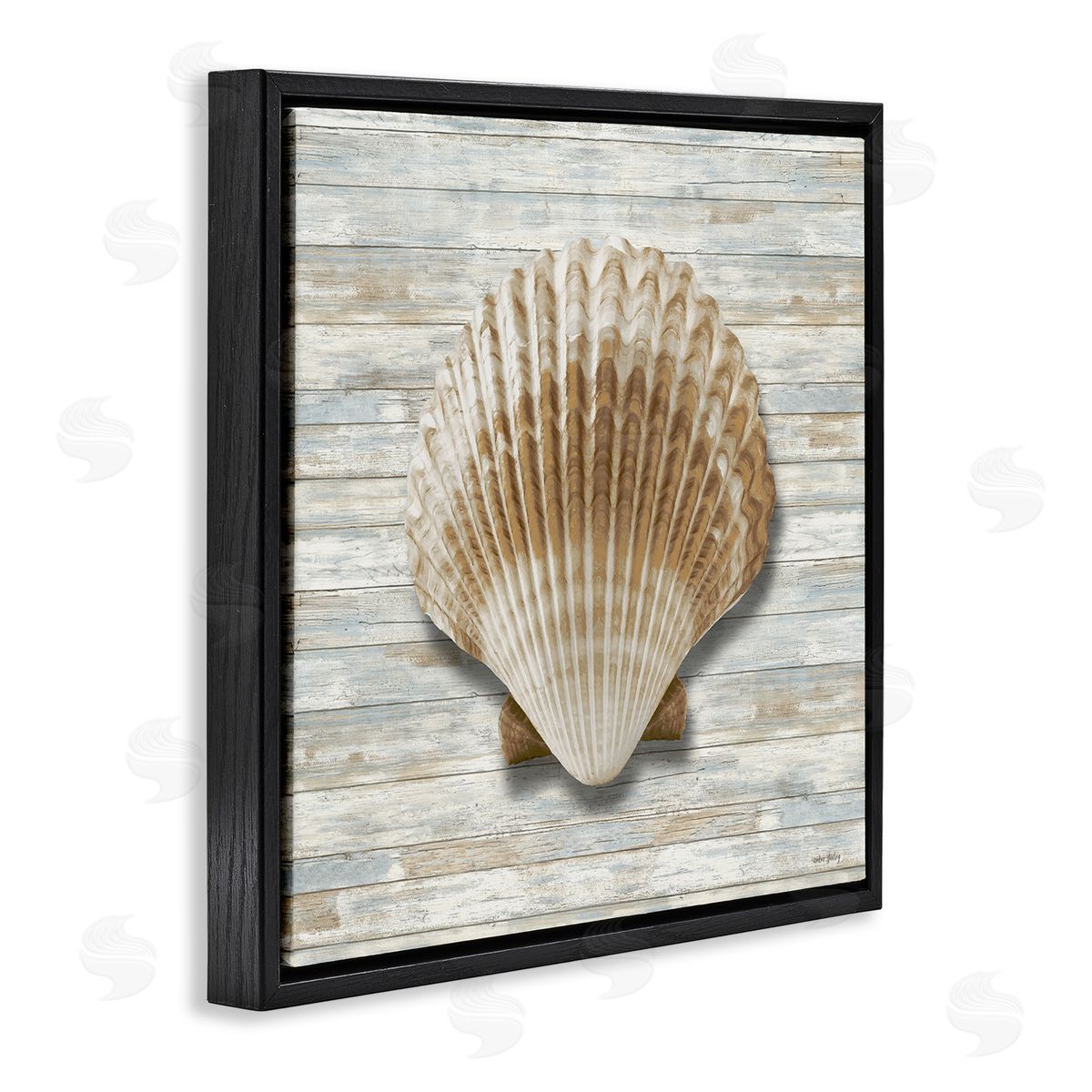 Amber Sterling Clam Shell on Shiplap Canvas Wall Art Print